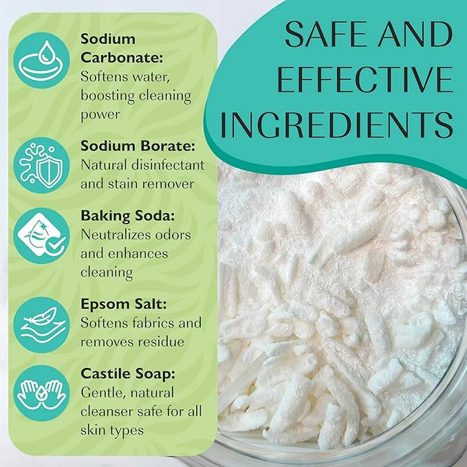 Natural Laundry Detergent Soap | Hypoallergenic Deep Cleaning Washing Powder | Eco-Friendly, Safe, and Effective BORAX, SODA ASH, EPSOM SALT, BAKING SODA and CASTILE SOAP (65 Loads) (Unscented)