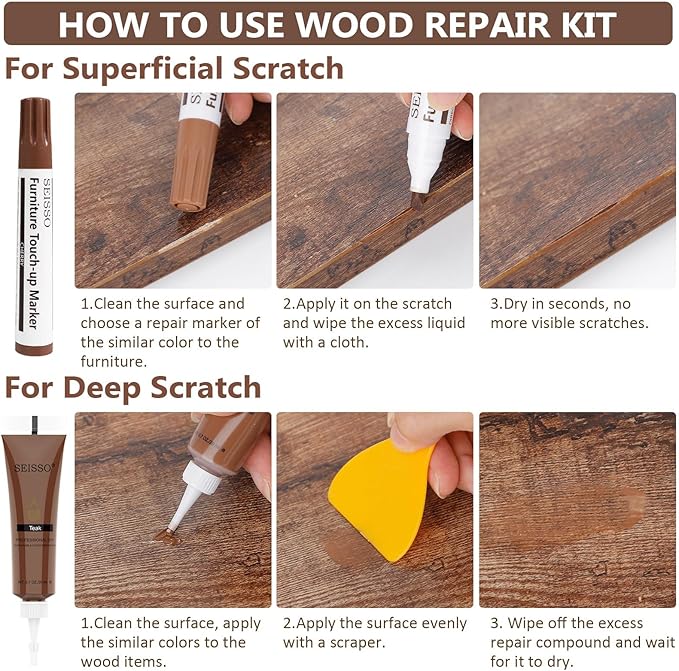 Wood Furniture Repair Kit, 40 Sets-18 Colors Wood Filler Putty and 8 Furniture Touch Up Markers, Vinyl Floor Repair Kit for Scratches Holes, Hardwood Floor Door, Cabinet Table, Bedposts