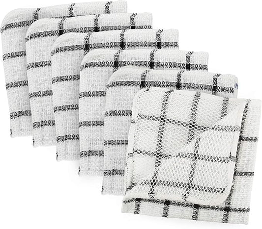 DII Scrubber Dishcloths Collection Windowpane Dishrag Set, 12x12, White/Black Stripe, 6 Piece