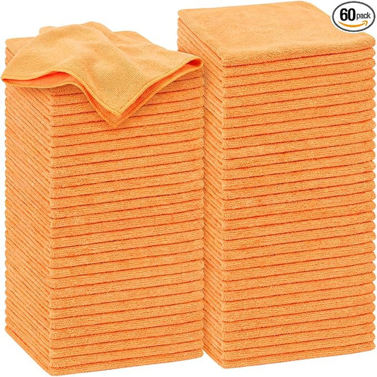 Nuenen Microfiber Cleaning Cloths for Cars 16 x 16 Inch Ultra Absorbent Car Towels Drying Reusable Cleaning Supplies House Kitchen Window Microfiber Towel (Orange,60 Pcs)