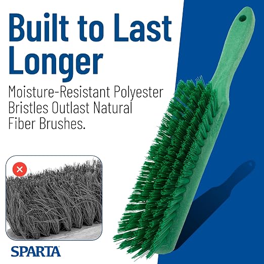 SPARTA 8 Inch Soft Counter Brush with Polyester Bristles and 5 Inch Handle, Color Coded Handheld Broom for Tables Countertops and Foodservice Surfaces, 13 Inch Overall Length, Green
