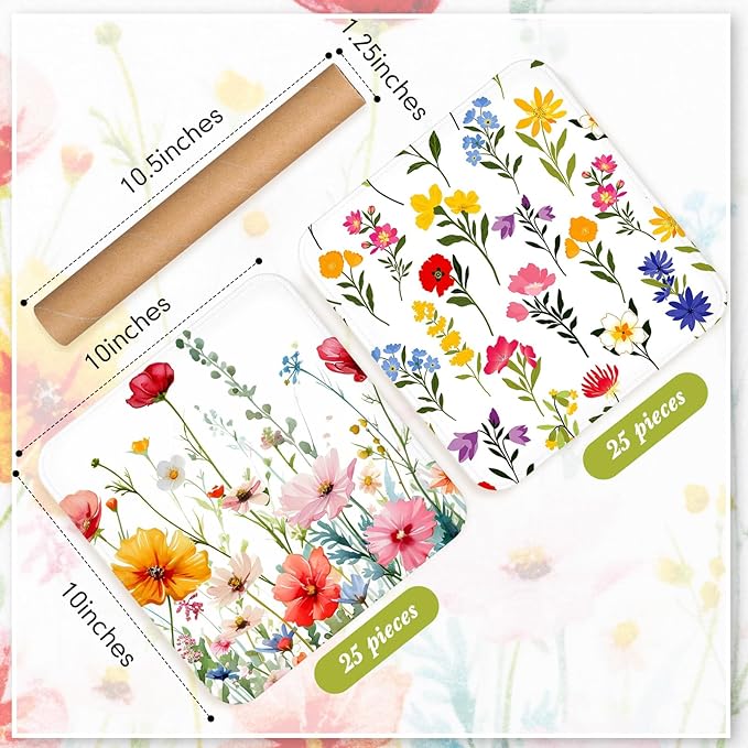 Redbaker 50 Pcs Reusable Paper Towels Paperless Reusable Cotton Cloths Toilet Absorbent Washable Paper Towels with Roll Kitchen Dishcloth for Kitchen Paperless Dishcloths (Wildflower)