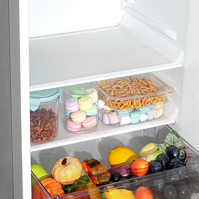 Frienda 6 Pcs Silicone Refrigerator Liner for Glass Shelves Washable, 17.7x11.6 Inch Striped Fridge Liners for Shelves, Clear Drawer Liners No Adhesive Refrigerator Shelf Liner