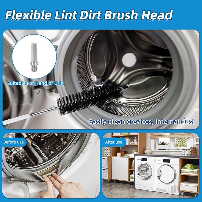 35 Feet Dryer Vent Cleaning Brush Kit, Multi-Scene Durability Chimney Brushes with Flexible Nylon Rod and Glove, Multi-Purpose lint Cleaning Brush for Drill, fireplaces, Ventilation ducts
