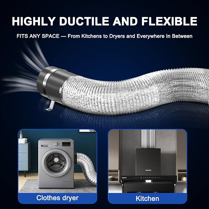 Dryer Vent Hose 4 Inch 6.5FT Aluminum Foil Flexible Ducting, Heavy-Duty HVAC Ventilation Duct for Kitchen Exhaust, Grow Tent, Bathroom Ventilation