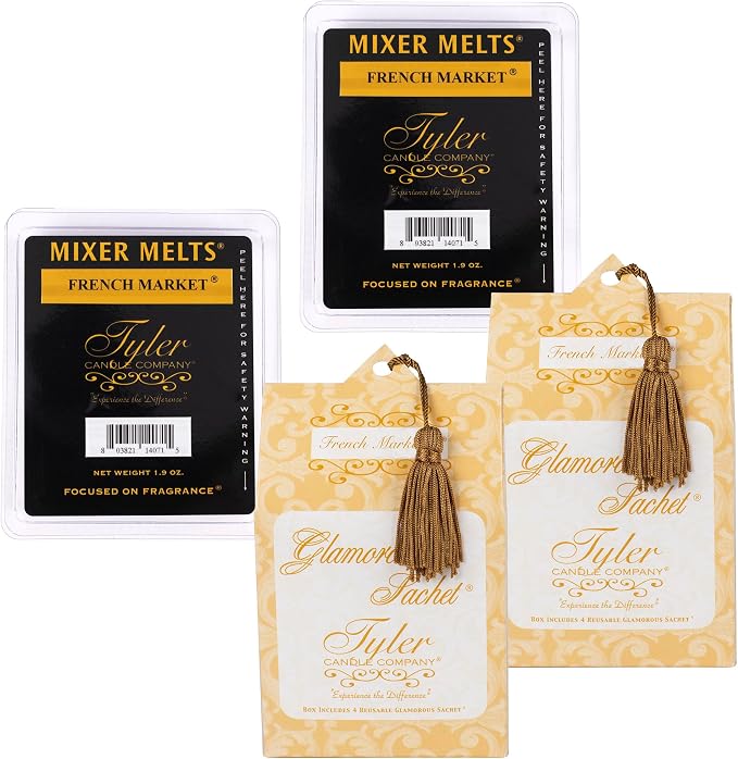 Elanze Designs Tyler Candle French Market 1.9 Ounce Tart Mixer Melts and Laundry Sachet Bundle; Set of 4