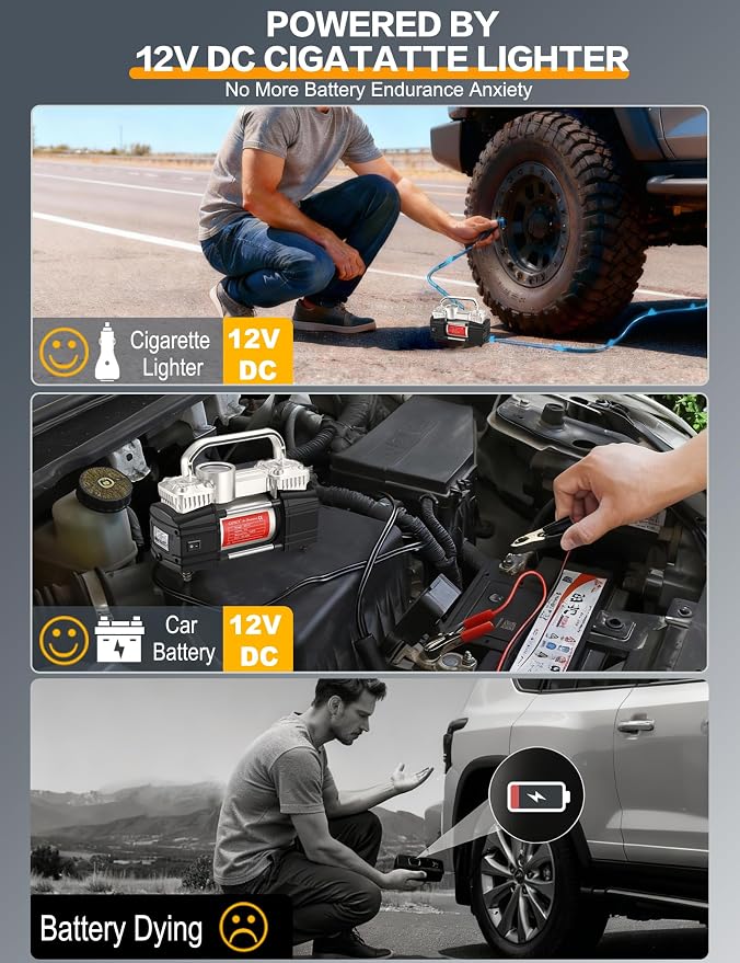 GSPSCN Heavy Duty Digital Tire Inflator 12V Portable Air Compressor Pump | 6X Faster Inflation Auto Shut-off Double Cylinders Metal Air Pump 150Psi with LED Light for Pickup,Truck,Car,Bicycles,RV,SUV
