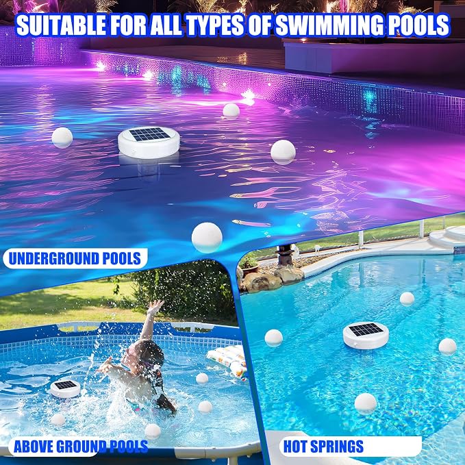 Qualirey Solar Pool Ionizer Automatic Floating Pool Cleaner, Water Ionizer with 4 Pcs Scum Collection Ball, for Above Ground and Inground Pools, up to 35, 000 Gallons(White,7.9 Inch)