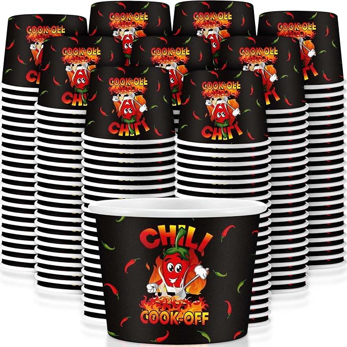 Ziliny 200 Pcs Chili Cook off Party Decorations Disposable Chili Cook off Paper Tasting Cups Food Sample Bowls for Mexican Party Supplies(Stew,5 oz)
