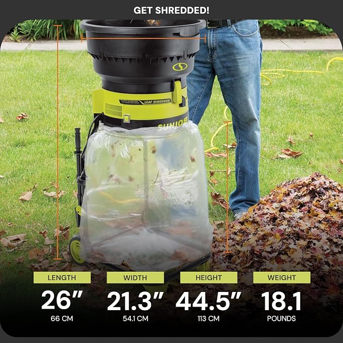 Sun Joe 15 Amp Bladeless Electric Leaf Mulcher & Shredder, 8,000 RPM, Mulches Up to 55 Gallons Per Minute, for Wet or Dry Yard Waste, SDJ617E