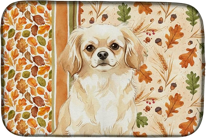 Caroline's Treasures Cream Tibetan Spaniel Heirloom Fall Dish Drying Mat Absorbent Dish Drying Mat Pad for Kitchen Counter Dish Drainer Mat for Countertop, 14 x 21", Multicolor