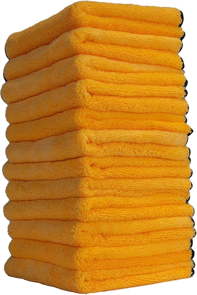 Chemical Guys MIC_292_08 Premium Grade Microfiber Applicators, Blue (Pack of 8) and Chemical Guys MIC_506_12 Professional Grade Premium Microfiber Towels, Gold (16 in. x 16 in.) (Pack of 12) Bundle