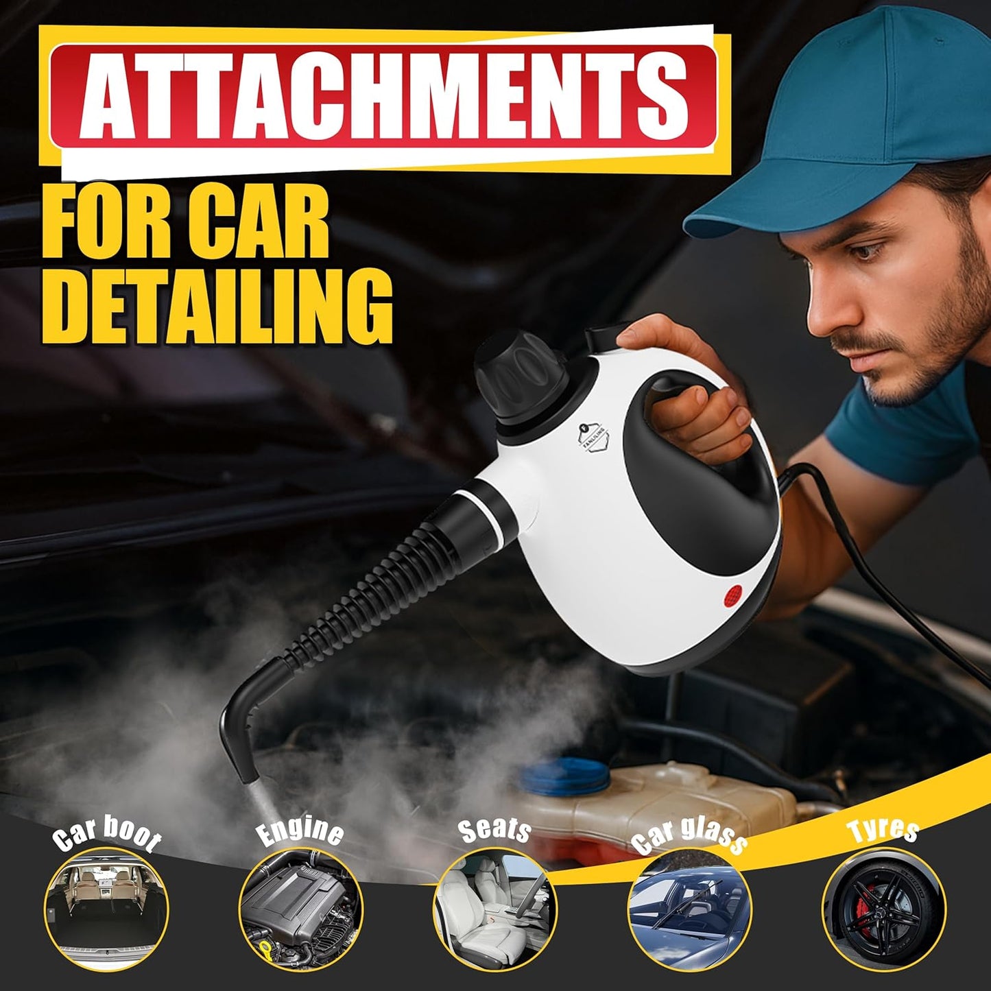 Pressurized Multi-Surface Handheld Steam Cleaner for Home with 12 pcs Accessories, Chemical-Free Multi-Purpose Steamer for Cleaning Car, Furniture, Floor, Tile Grout and Home Use