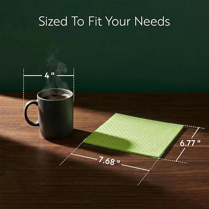 Restaurantware Swedish Dishcloths Pack of 200 Cellulose Reusable Absorbent Green Kitchen Towels, Washable Quick-Dry Dish Towels, Sustainable Cleaning Cloths Super-Absorbent Biodegradable Odorless