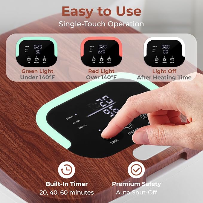 SereneLife Towel Warmer Bucket - Compact 23L Bathroom Towel Heater w/Essential Oils Disc Holder, Adjustable Timer, Auto Shut-Off, Power Cord Storage, LED Display, Fits 2 Oversized Towels (Wood Color)