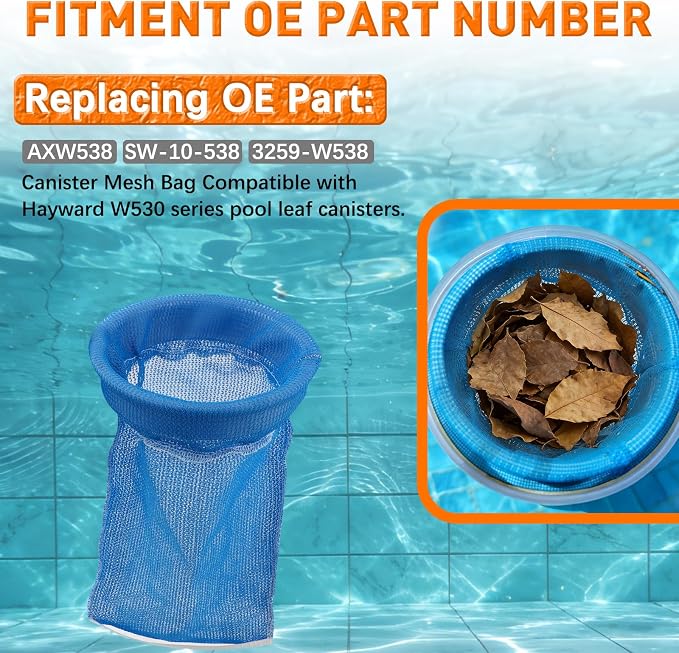 Upgraded Pool Cleaner Pool Leaf Canister Mesh Bag Compatible with Hayward W530 Series Pool Leaf Canister Permanent Bag AXW538