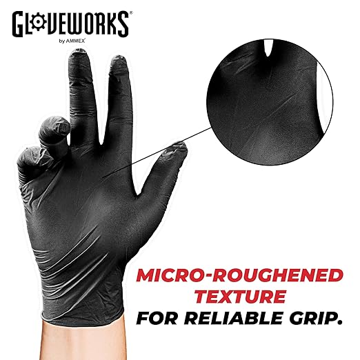 GLOVEWORKS XL Black Nitrile Gloves for Cooking, Food Prep, Disposable, 5 Mil, For Professional Cleaning, 3 Cases of 1000
