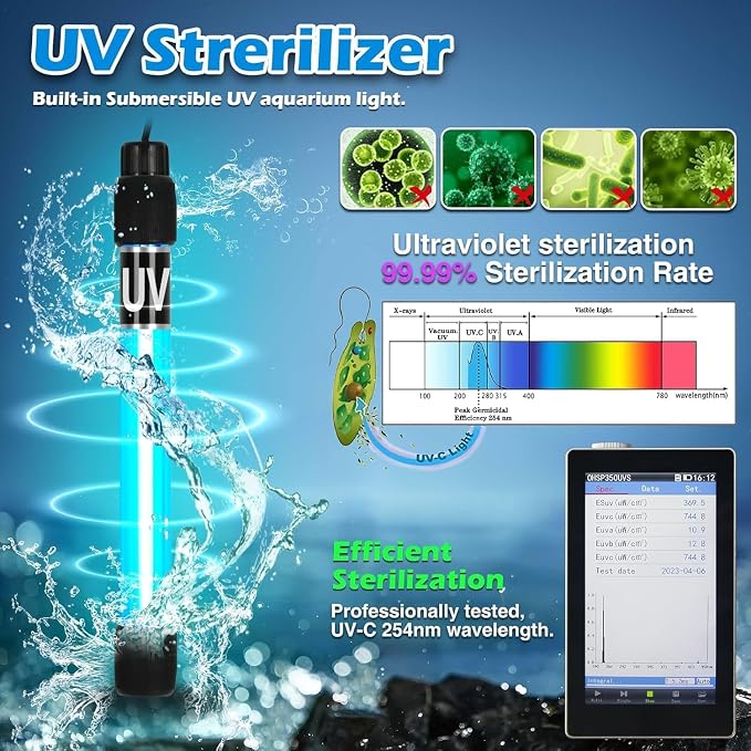Hypool Aquarium Filter U-V 600GPH for Large 100-500 Gallon Fish Tank Cold Plunge Tub Small Pool Pond Filter Pleated Water Polishing Media, Green Clean Machine Deodorization for Saltwater Freshwater