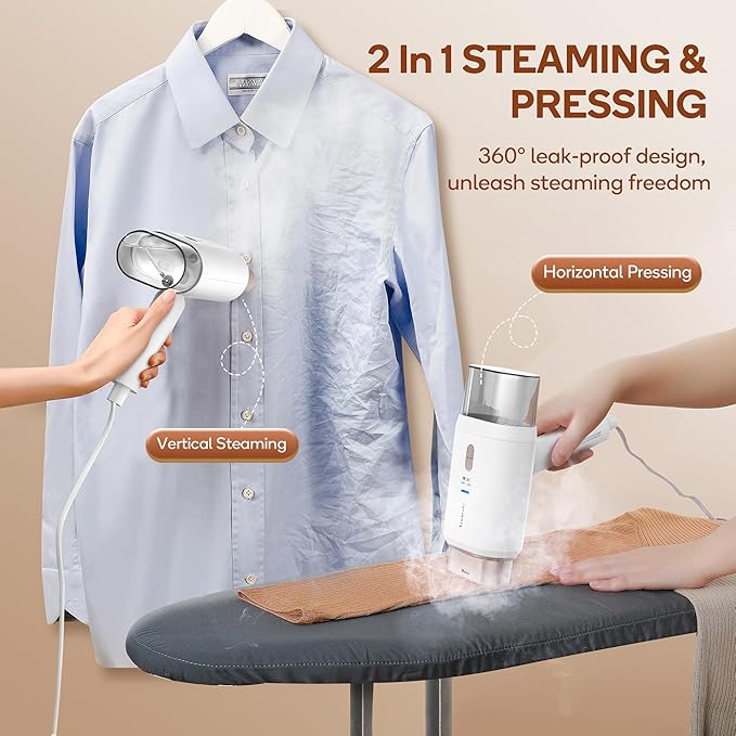 Newbealer Pro Business Travel Steamer, 1200W Dual Voltage, 180ml (Gold) | Foldable & 20s Fast Heat, 360° Anti-Spill Garment Steamer, Solid 1.72 lbs, Auto-Off, for Global Business Trip/Hotel/Office