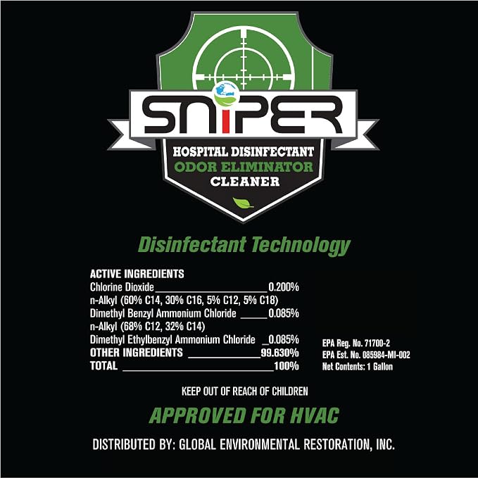 SNiPER Hospital Disinfectant, Odor Eliminator & All-Purpose Cleaner Gallon with Zep Professional Sprayer Bottle 32 oz
