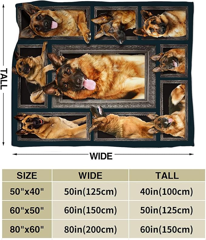 German Shepherd Dog Blanket - Cute Gifts & Decor, Soft Warm Fleece Throw for Girls, Women, Kids & Adults, 80"x60"