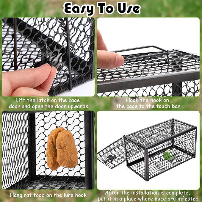 Qualirey 2 Pcs Humane Rat Trap Chipmunk Rodent Mouse Squirrel Trap 11 x 6 x 6 Inches Small Live Animal Mouse Voles Hamsters Live Cage Rat Cage for Mice Easy to Catch and Release, Black