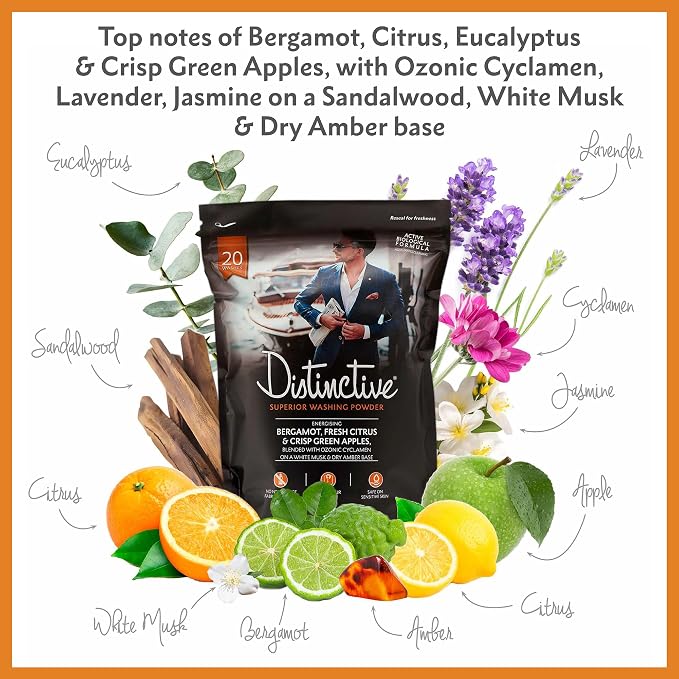 Distinctive/Powder Laundry Detergent/Bio Washing Powder/Masculine Energising Fragrance/Eco Laundry Detergent (Pack of 1)