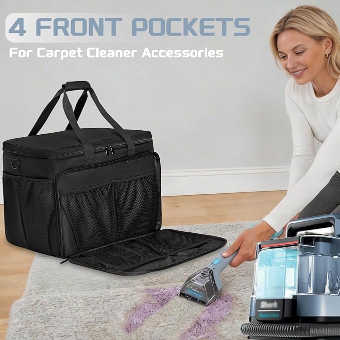 Carrying Case Compatible with Shark Stain Striker, Carpet Cleaner Bag Fits Shark Upholstery Cleaner, Storage Bag with Multiple Pockets for Attachments, Black