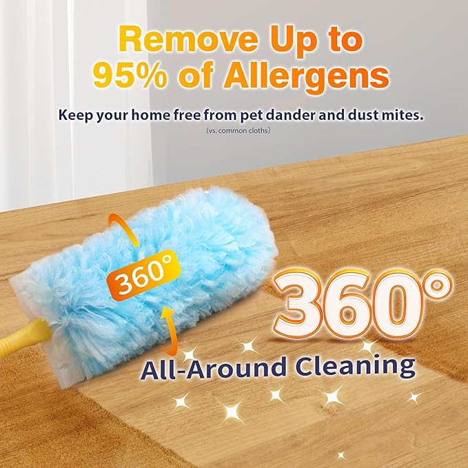 30 Count Duster Refills for Swiffer Dusters, Multisurface 360 Dusters with 3ft Extendable Handle and 1 Short Handle, Disposable Duster Kit for Dusting Furniture Blinds Fans Walls