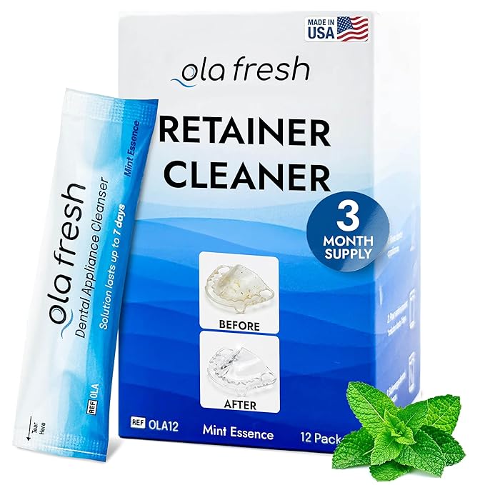 TCS Fresh Retainer Cleaner – Powder Solution for Denture, Aligner, Nightguard, Mouthguard & Retainer – Mint Essence Flavor, 12 Packets (3 Month Supply)