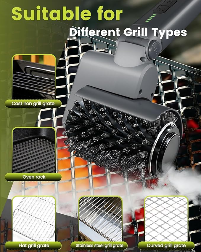 3-in-1 Electric Grill Brush for Outdoor Grill, Cordless Rechargeable BBQ Grill Cleaning Brush with Adjustable 3 Speeds,1.5HR Runtime, IPX7 Waterproof, Heat Resistant - Valentine Gifts for Men