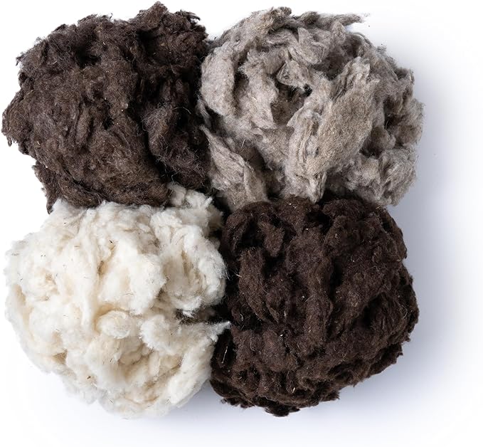 Kondoos 1 Lb Natural Washed Wool Noil w/Debris Batting Stuffing for Crafts, Quilting, Stuffed Animals, Cushions, Felting, Dryer Balls, Knitted Toys Insulation Fawn