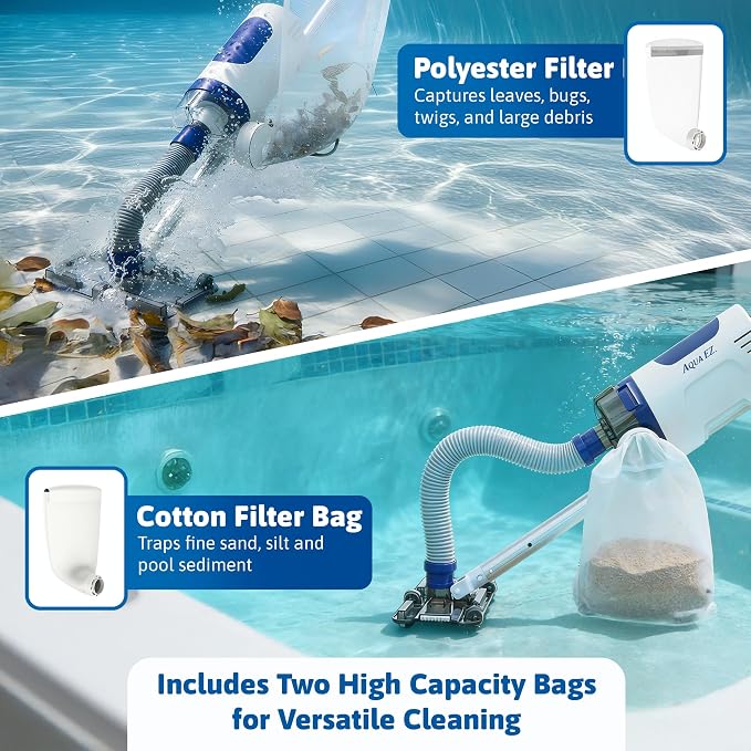 Aqua EZ RPV901 Rechargeable Pool Vacuum – Cordless, Consistent Runtime, Works in All Pools, Includes 2 Vacuum Heads, Compatible with All Standard Vac Heads, Attaches to Any Pool Pole