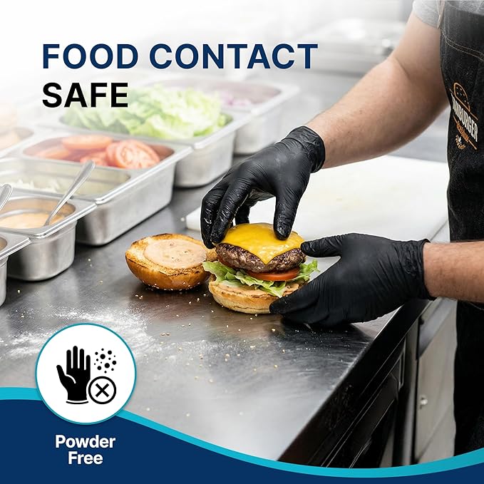 Schneider Nitrile Exam Gloves, 4 Mil Black Gloves Disposable Latex Free Powder Free, Food Safe for Cooking, Food Prep, Clean