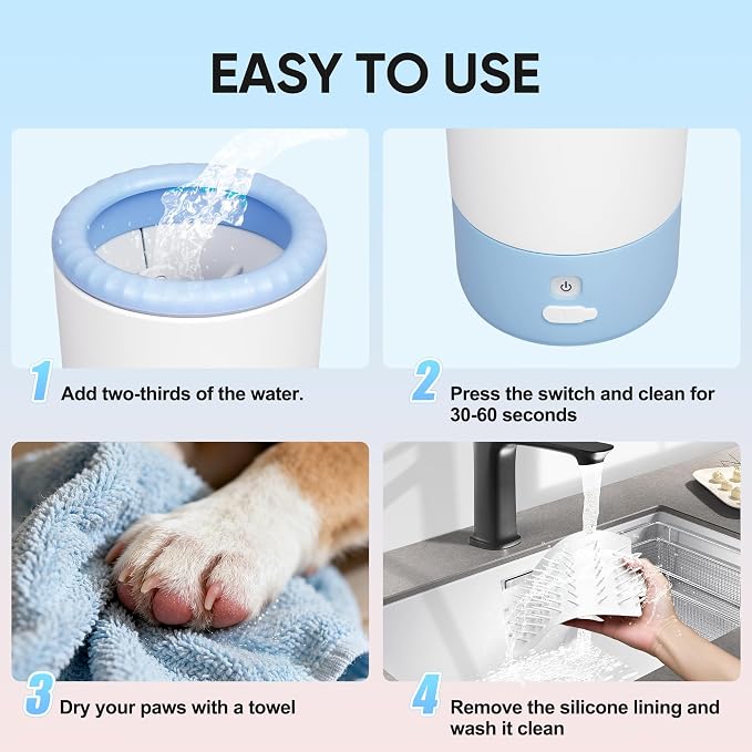 PETCHO Automatic Dog Paw Cleaner, Rechargeable Pet Paw Washer Cup | Automatic 360° paw cleaner with soft silicone bristles, rechargeable design, and portable cup for medium large dogs