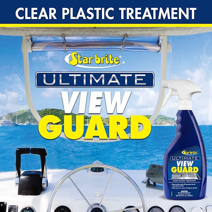 STAR BRITE View Guard Clear Plastic Treatment - Ideal for Strataglass, EZ2CY, Eisenglass - Enhances Wet Weather Visibility, Repels Water, Spray, Salt & Dirt - 22 OZ Spray (095222)