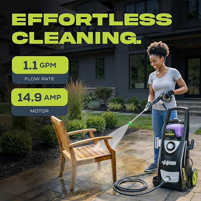Sun Joe SPX3000-XT1 XTREAM 2,500 PSI Pressure Washer with 14.9A Motor, Includes 4 Quick-Connect Nozzles, High-Pressure Hose, Garden Hose Adapter, and 35-Foot Power Cord