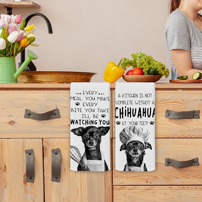 Funny Chihuahua Dog Kitchen Towels 16x24 Inch Set of 2 | Chihuahua Lovers Gifts for Women Men Dish Tea Towels for Kitchen, Dog Lover Mom Dad Owner Gifts Decorative Hand Towel