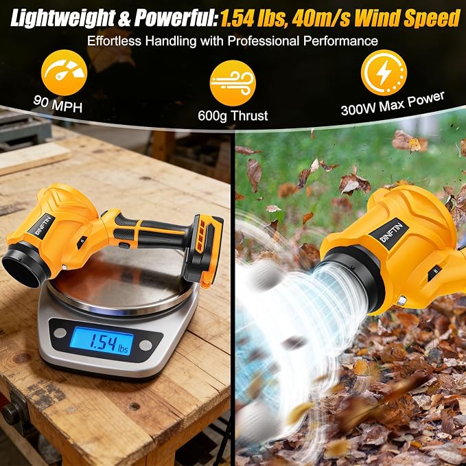 180° Rotatable Cordless Leaf Blower Compatible for DeWalt 20V Battery(Not Included), 90 MPH 6-Speed Handheld Blower with LED & Power Indicator, Extended Nozzle for Lawn, Garage, Car Cleaning