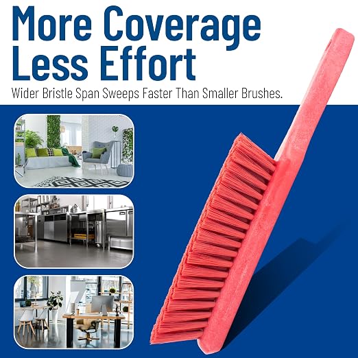 SPARTA Handheld Soft Counter Brush 8 Inch Bristle Span, Multi-Use Dust Brush with 5 Inch Handle for Tables, Countertops, and Delicate Surfaces, Polyester, Red