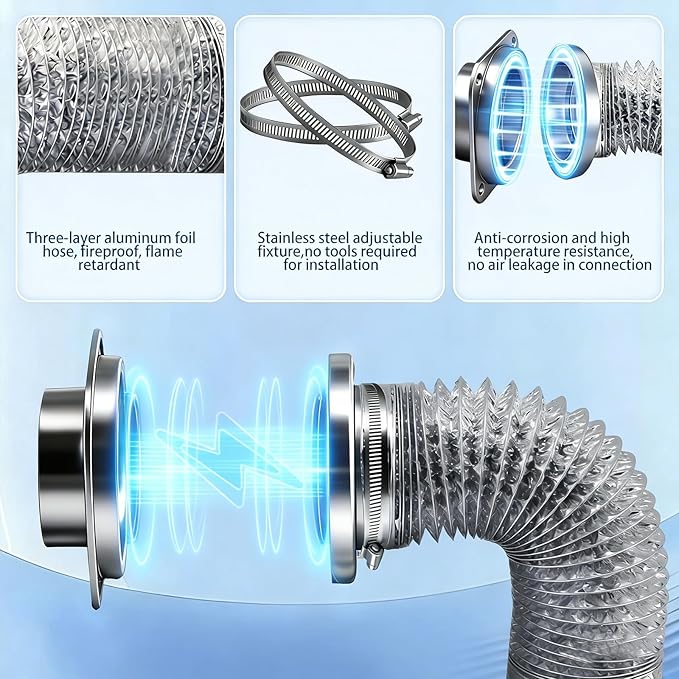 Magnetic Dryer Vent Connector Kit, 4 Inch Quick-Connect Dryer Exhaust Hose with Aluminum Foil Duct, Clamps & Screws, Airtight Sealing DV180 Kit for Easy Cleaning
