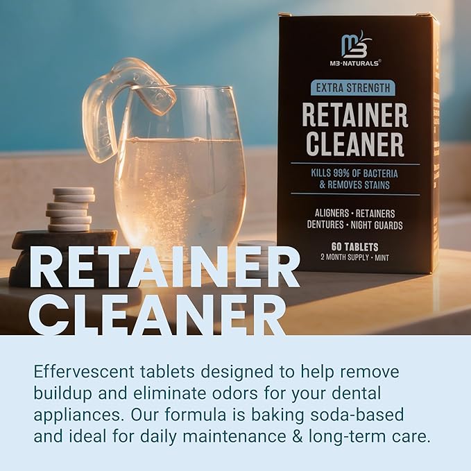 Retainer Cleanser Tablets Cleaner, Removes Odors Discoloration Stains and Plaque 2 Month Supply Denture Cleansers Retainers Mouth Guards Denture Bath Mint by M3