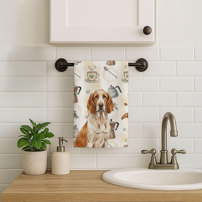 Caroline's Treasures Bracco Italiano Coffee Bar Kitchen Towel Velour Plush Front and Cotton Loop Back Machine Washable