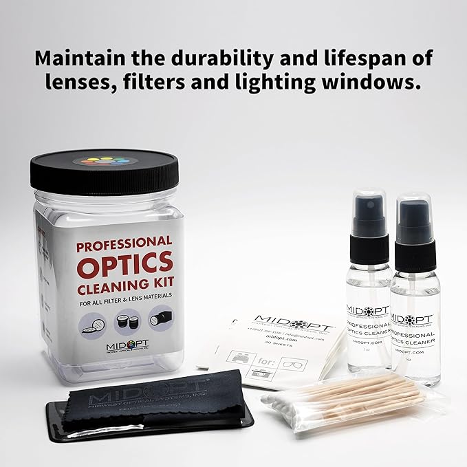 Professional Optics Cleaning Kit, for Clean and Smudge-Free Lenses, Optical Tissue, Cotton Swabs, Glass Cleaner, Microfiber Cloth, CK100-NA