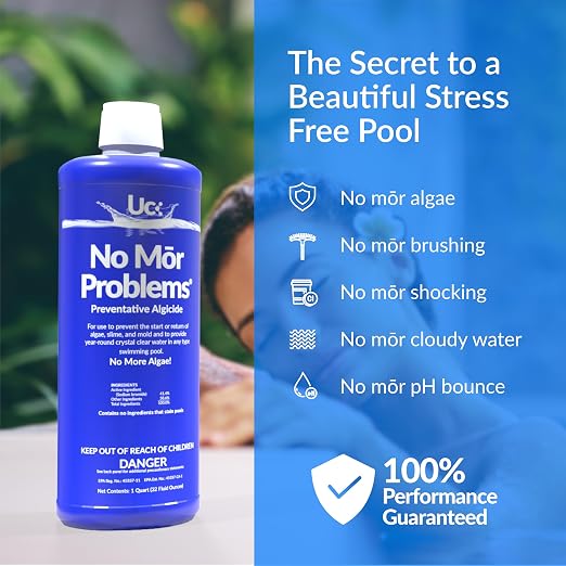 United Chemical No Mor Problems Preventative Pool Algaecide & Water Clarifier - Non-Staining, pH Independent Algae Prevention, 1 Quart (2-Pack)