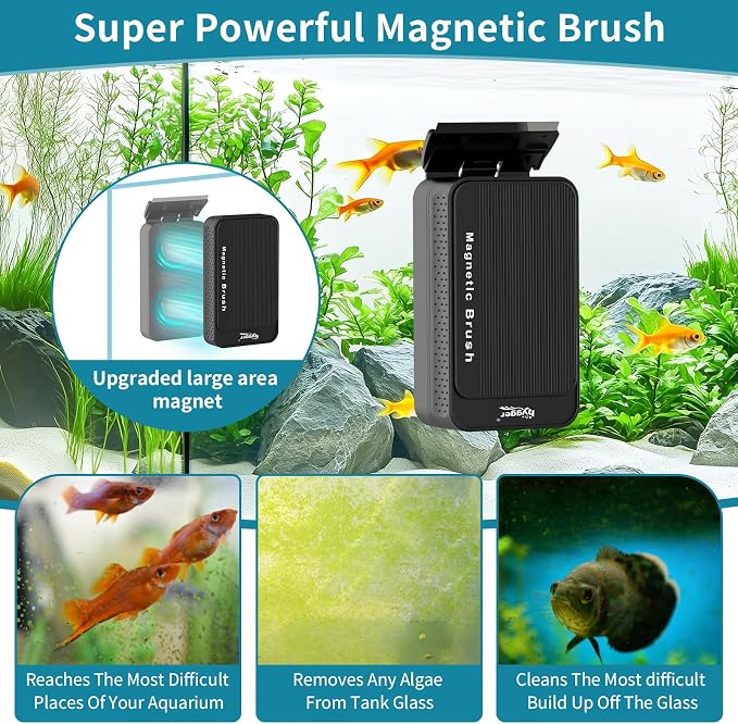 hygger Aquarium Magnet Glass Cleaner, Magnetic Fish Tank Cleaner with 2 Blades For Glass and Acrylic Aquariums, Aquarium Algae Scraper with Super Strong Magnet for Fish Tanks 0.3-0.6Inch Thickness (L)