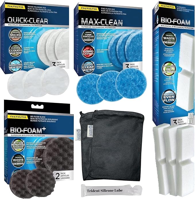 FX4/FX5/FX6 Filter Media Canister Filter Maintenance and Replacement Filter Media Kit, Including Media Bags (FX Foam Filter Pads, Quick Clear/Water Polishing Pads, BioFoam+)
