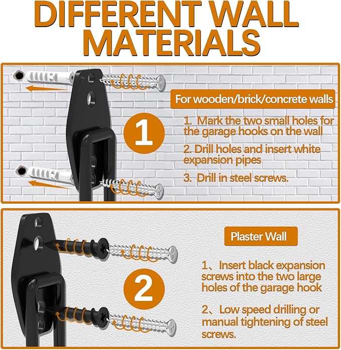 3-H Garage Wall Hooks 20 Pack,Garage Hooks Heavy Duty,Garage Storage Hooks for Hanging and Organizing Garden,Lawn,Yard Tools,Chairs,Ladders,Weed Eater,Shovel,Blower(Orange)