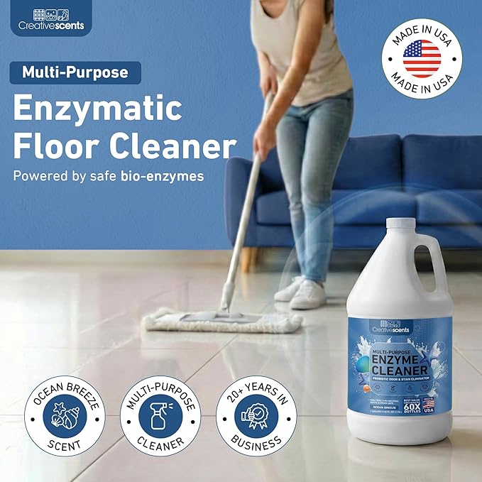 Creative Scents Multipurpose Enzyme Cleaner & Odor Remover | Super Concentrated for Floor, Carpet, Drain | Pet Urine Odor Eliminator | Enzyme Cleaner for Cat Urine & Dog Poop | 1 Gallon - Ocean Breeze