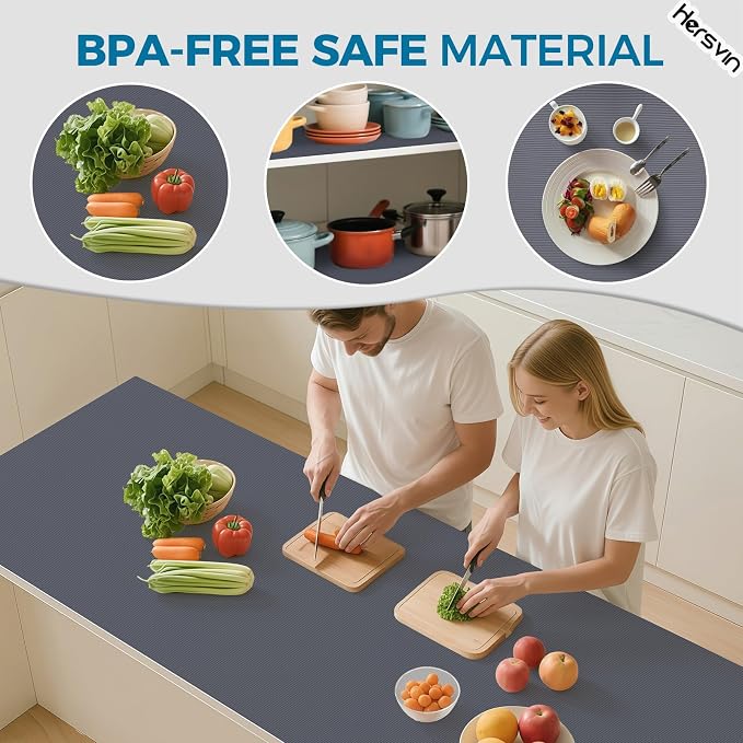 Hersvin Shelf Liners 24 in x 20 ft EVA Drawer Mats, Non-Adhesive Cupboard Pad, Kitchen Cabinet Lining Fridge Cushion (Gray Stripe, 61x610cm)